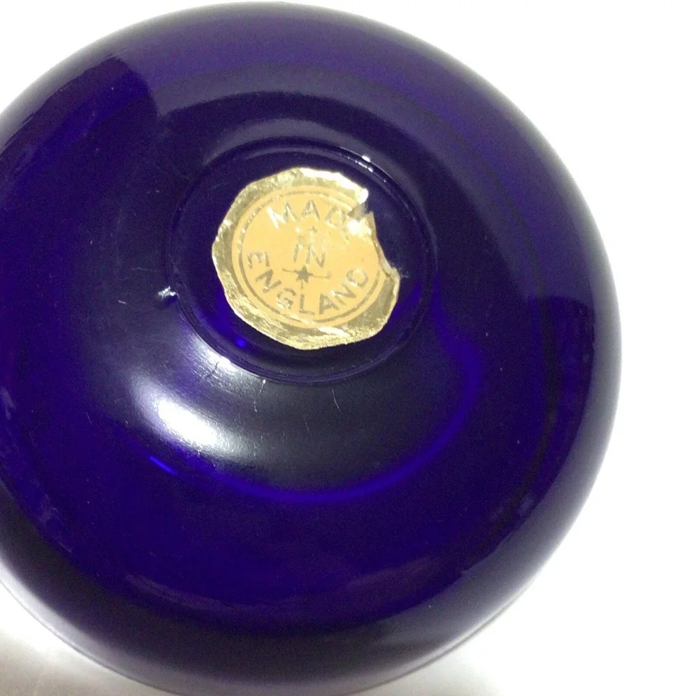 Vintage Cobalt Blue Glass Condiment‎ Dish In Metal Carrier made in England